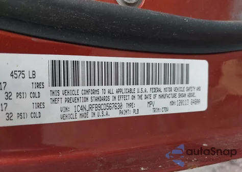 2012 Jeep Patriot Latitude из США, поврежденный, VIN 1C4NJRFB9CD567630